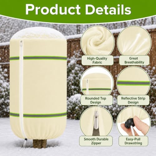 2 Pack Plant Covers Freeze Protection with Reflective Strip, 47" X39" Beige