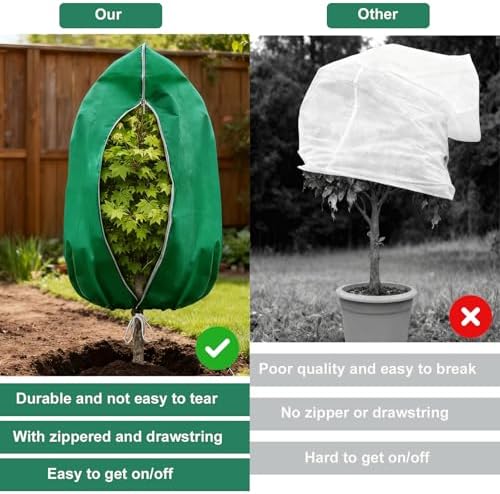 4 Pack Frost Blankets for Outdoor Plant Covers Freeze Protection Frost Covers（31.5" x 47.3"） with Zipper Drawstring Outdoor Winter Frost Cold Weather Shrubs Trees Jacket Covers(Green)