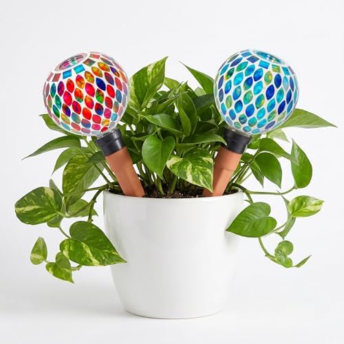 Mosaic Watering Globes 2 Pack Self Watering Spikes Red