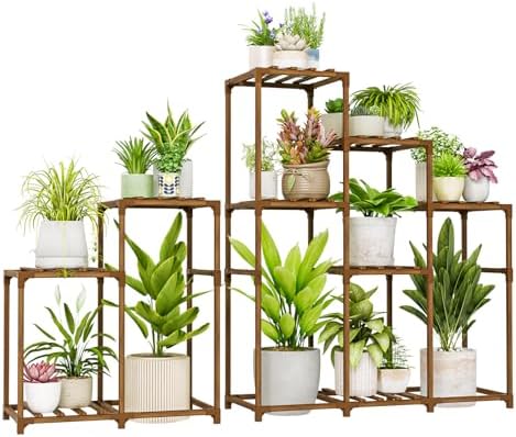 Bamworld 2 Sets Plant Stands Indoor Tall Shelves Outdoor for Multiple