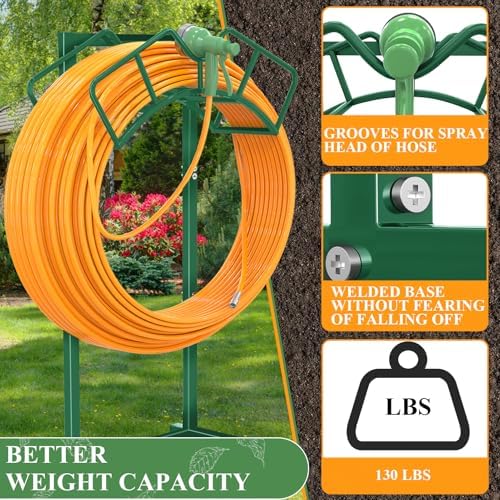 Super Stable Garden Hose Holder, Water Hose Reel holds 160ft, Green