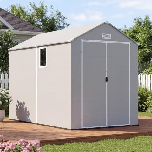 Aoxun 6x10FT Resin Outdoor Storage Shed, Plastic Sheds with Floor, Gray