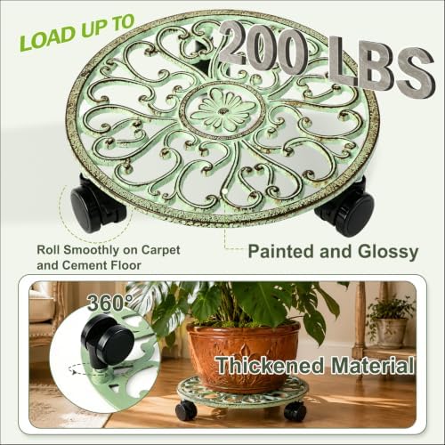 2 Pack 11 In Rolling Plant Stand with Wheels Metal Plant Caddy with Wheels