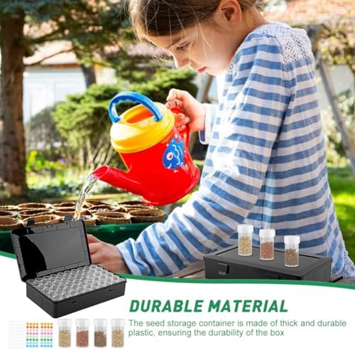 Seed Storage Box with 60 Bottles, Black Opaque Seed Storage Organizer