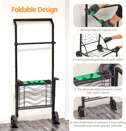 Upgraded Foldable Leaf Bag Holder, 30-45 Gallon Mobile Trash Bag Stand