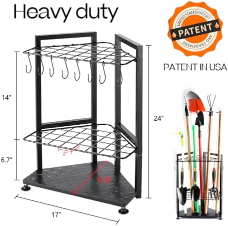 UU-Major Garden Tool Organizer for Garage Corner,Free Standing Yard Tools Rack Heavy Duty,Garage Organization and Storage Stand for Broom,Mop,Rakes,Shovel Holder for Lawn/Shed/Outdoor.