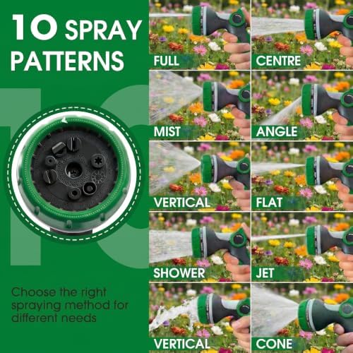 Garden Hose Nozzle Thumb Control with 10 Spray Patterns Water Hose Sprayer