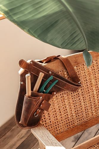 Garden Florist Tool Belt for Men | Leather Tool Belt for Women | Handmade Belt for Gardener, Electrician, and Carpenter | Leather Florist Belt (Brown CrazyHorse) (Brown with engraving, one size)