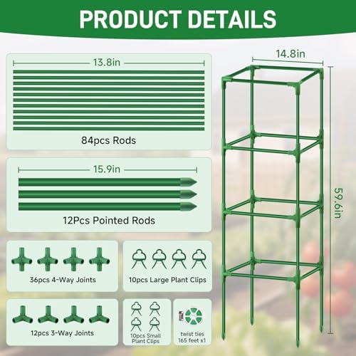 3 Pack Square Tomato Cage Heavy Duty Rust-Resistant Metal Tomato Trellis
