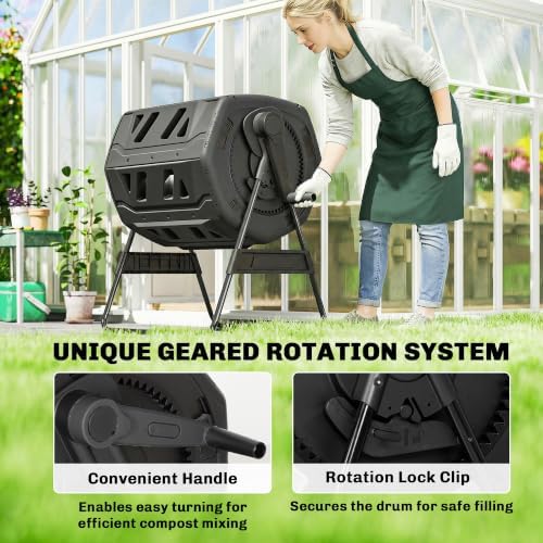 Outsunny Compost Bin Outdoor, 53 Gal Dual Chamber Compost Tumbler, Black