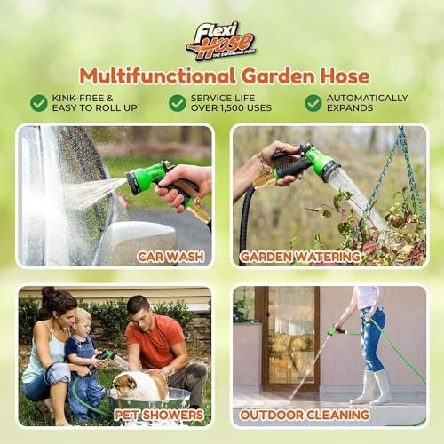 Flexi Hose Expandable Garden Hose with 8 Function Nozzle, 150FT, Black/Blue