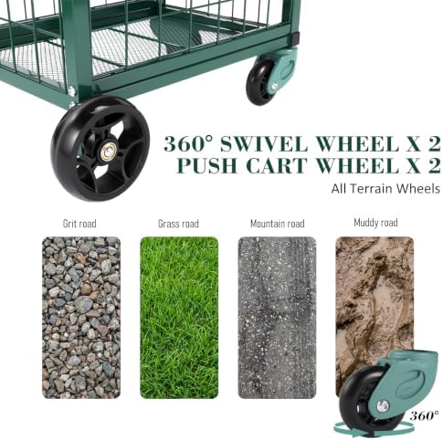 Rolling Garden Cart with Tool Bag and 3-Piece Garden Tools Set, Garden Work Seat and Heavy-Duty Wagons with 360° Swivel Wheels, Workbench and Metal Storage Basket, Supports Up to 400LBS