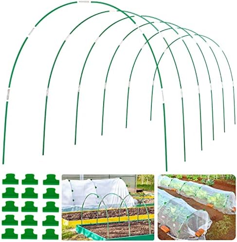 Greenhouse Hoops Grow Tunnel 6 Sets of 8FT Long Garden Hoops, Rust-Free Fiberglass Garden Hoops Frame for Garden Netting Raised Bed Plant Shade Cloth Row Cover, DIY Plant Support Garden Stakes- 36pcs