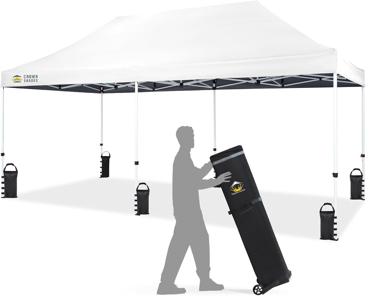 CROWN SHADES 10x20 Pop Up Canopy Tent - Commercial Canopy Tent with 400D Strength Oxford Fabric, Hexagonal Leg, 4 Upgraded Weights - Great for Trade Shows, Events, Parties & Commercial Use, White