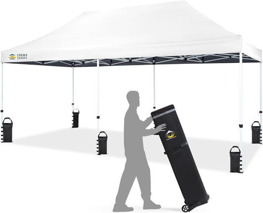 CROWN SHADES 10x20 Pop Up Canopy Tent - Commercial Canopy Tent with 400D Strength Oxford Fabric, Hexagonal Leg, 4 Upgraded Weights - Great for Trade Shows, Events, Parties & Commercial Use, White