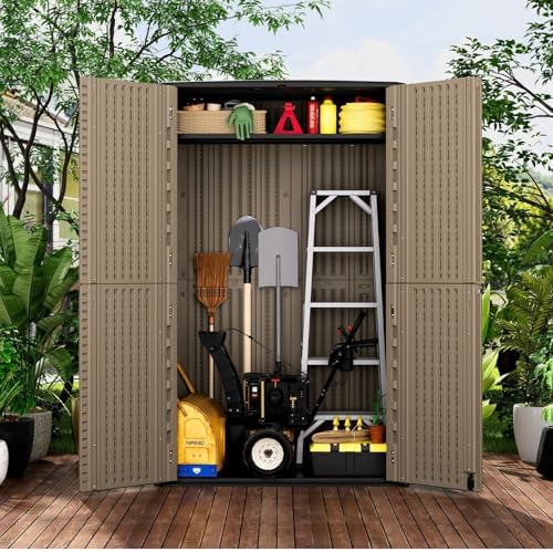 ZZM Large 67 Cu.ft Waterproof Storage Shed, Outdoor Storage Cabinet，Durable Resin Sheds for Patio Furniture, Garden Tools, Pool Accessories, Mower Storage (Coffee)