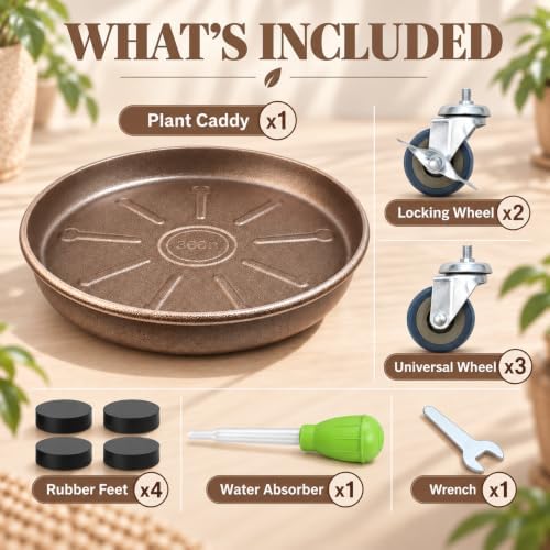 1 Pack 12.2 Inch Metal Plant Caddy, Copper