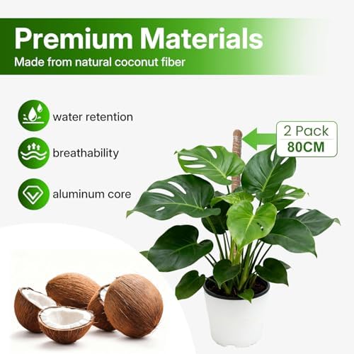 Mcbazel 2 Pack 31.5 Inch Bendable Moss Pole for Plants Monstera - Coco Coir Plant Support Stakes for Climbing Indoor Pothos, Potted Climbers & Philodendron - Flexible Stick Kit with Full Garden Ties