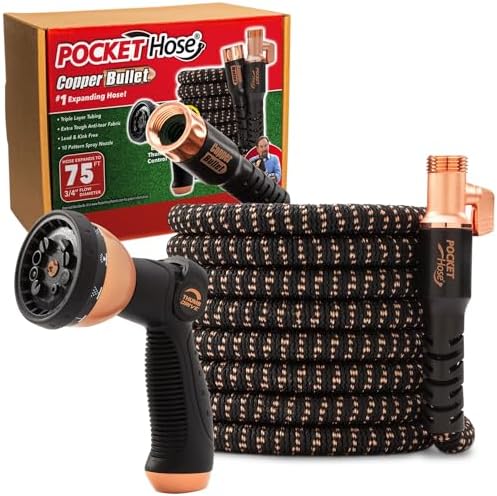 Pocket Hose Copper Bullet 75 FT Expandable Garden Hose, 10-Pattern Nozzle