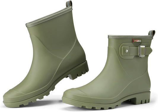 HISEA Women's Ankle Rain Boots Waterproof, Fashion Short Garden Shoes Anti-slip for Women with Comfortable Insole