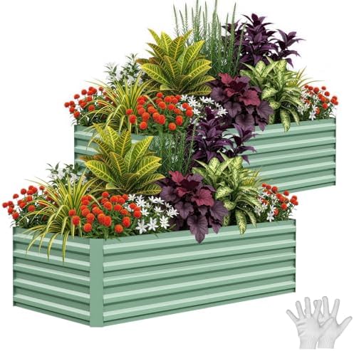 Garvee 2PCS 6x3x2ft Galvanized Raised Garden Bed, Outdoor Planter Box