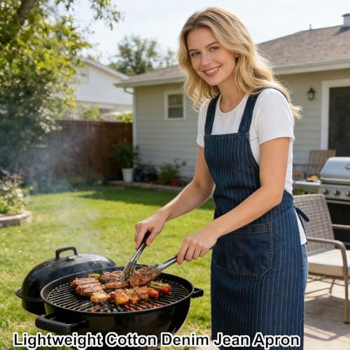 Denim Cross Back Aprons for Women with Front Pockets