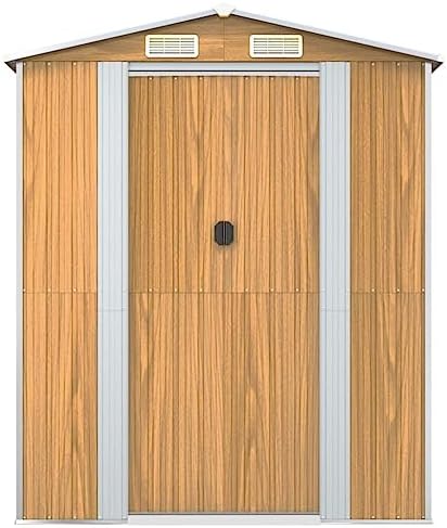 Large Outdoor Garden Shed, 75.6 x 205.5 Inch Galvanized Steel Storage Shed with Double Sliding Doors, Weather-Resistant Backyard Tool Organizer for Patio and Lawn, Light Brown