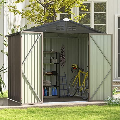Patiowell 8x6 FT Outdoor Storage Shed, Metal Storage Sheds, Brown