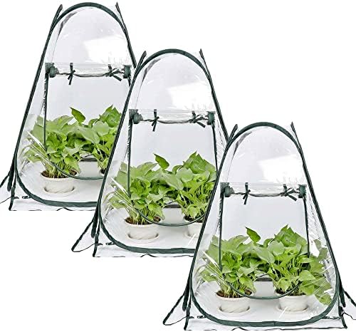 Porayhut Pop Up Greenhouse Cover,Pack of 3 Pcs,Flower House Mini Gardening Plant Flower Sunshine Room Room,Backyard PVC Greenhouse Cover for Cold Frost Protector Gardening Plants