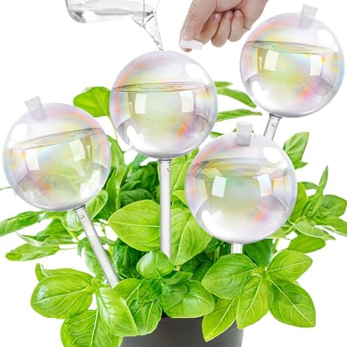 4 Pack 17 oz Large Glass Plant Self Watering Globes to 2 Weeks Watering