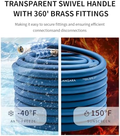 Heavy Duty Premium Garden Hose 50ft x 5/8", 300PSI Working, 1000PSI Burst, Hybrid Rubber Water Hose with Transparent Swivel Handle - Hot/Cold Water - Five Layered Braiding with Brass fittings (Blue)