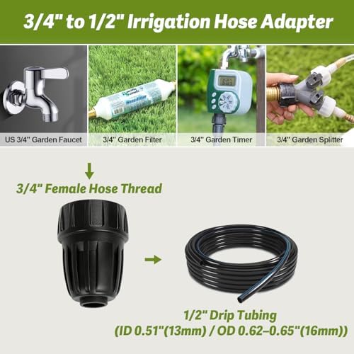 8 Pack 3/4" Garden Hose To 1/2" Irrigation Tubing Adapter, 1/2 Inch Drip Irrigation Tubing To Faucet Garden Hose Adapter 3/4 Inch FHT To 1/2 Inch Supply Line Adapter Fittings