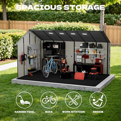 Devoko 10x14 FT Resin Outdoor Storage Shed with Floor, Beige