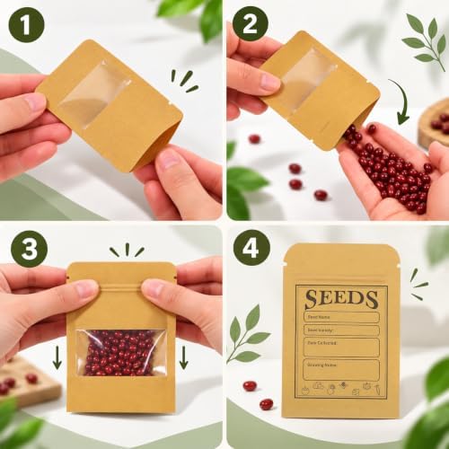 200pcs Seed Saving Envelopes with Clear Window, 2.36x3.54 Inch