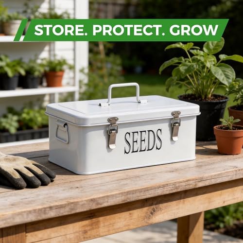 Premium Seed Organizer Box with Internal Compartments and Divider Tabs. (White)