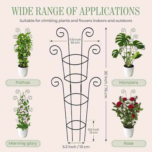 4 Pack 30 Inch Tall Metal Plant Trellis for Climbing Plants Indoor - Rustproof Garden Trellis for Potted Houseplants, Sturdy Support for Ivy, Pothos, Monstera, Hoya & Flower Vines