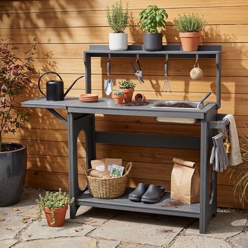 Outdoor Potting Bench Table with Removable Sink, Heavy Duty, Gray