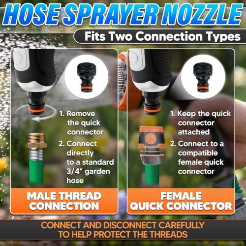 Metal Hose Sprayer Nozzle, 8 Spray Patterns, Flow Control, Black & Orange