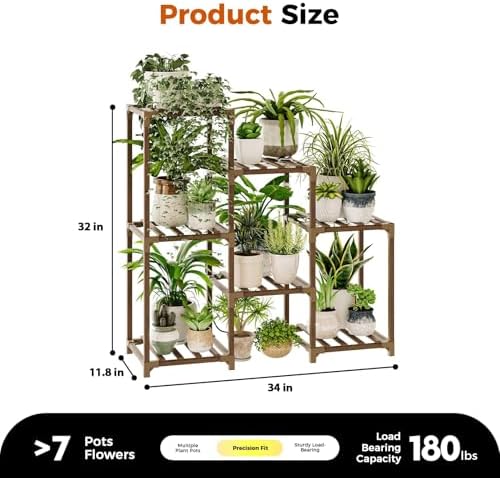 Bamworld Plant Stand with Grow Light Plant Shelf for Mutiple Pots 3 Tiers Ladder Plant Holder for Living Room Patio Boho Home Decor for Gardening Warm Light