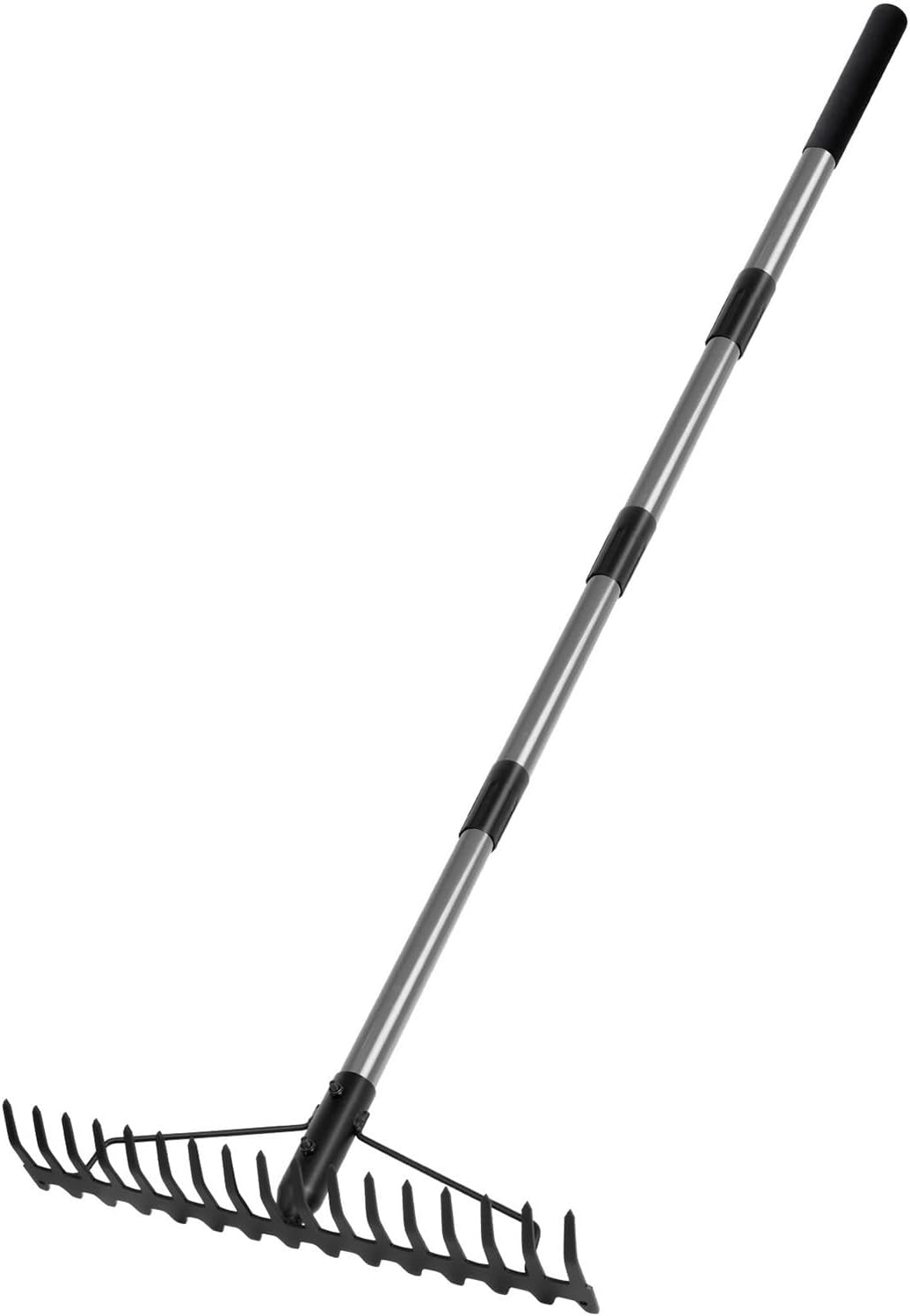 Walensee 5.4FT Bow Rake Heavy Duty Garden Rake with Stainless Steel Handle, 17 Steel Tines Garden Tool for Loosening Soil Gathering Leaf Leveling Lawn Farming Land Management Yarn Thatch Rakes