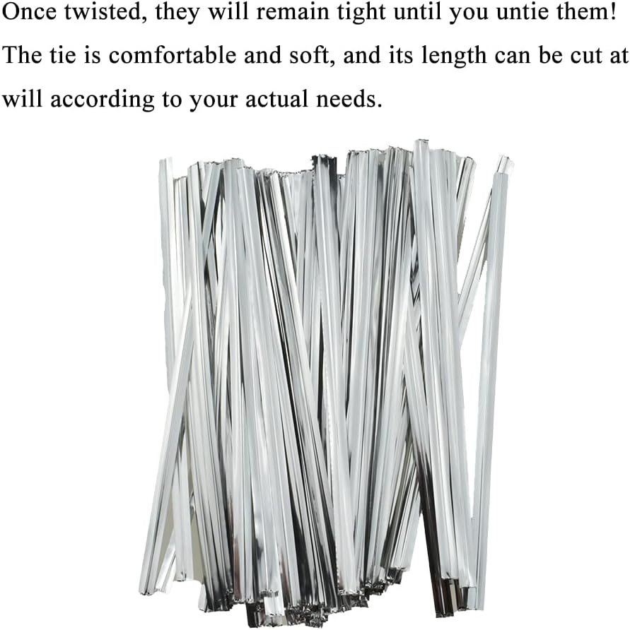 HAHIYO 300Pcs 4 Inches Silver Metal Twist Ties for Bread, Candy, Coffee, Plant Garden, Cellophane Treat Bags, Gift Wrapping, Halloween Party, Cake Present, Art Crafts