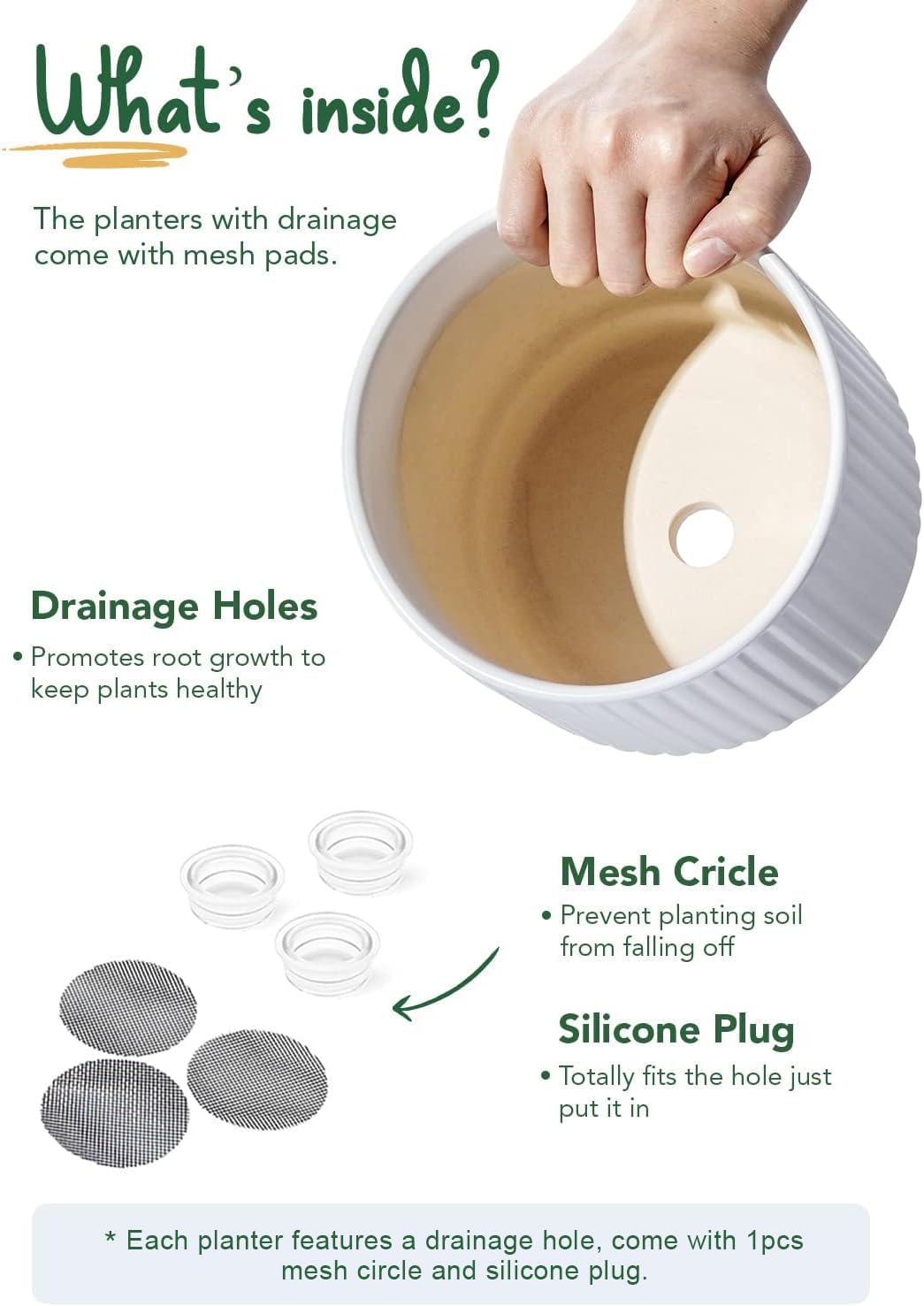 LE TAUCI Ceramic Pots for Plants, 8+6.7+5.5 Inch Plant Pots Indoor, Flower Pot with Drainage Holes, Medium Cylinder Planters for Indoor House Plants, Set of 3, White