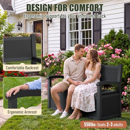 120 Gallon Outdoor Storage Bench, Storage Box, Deck Box, Black