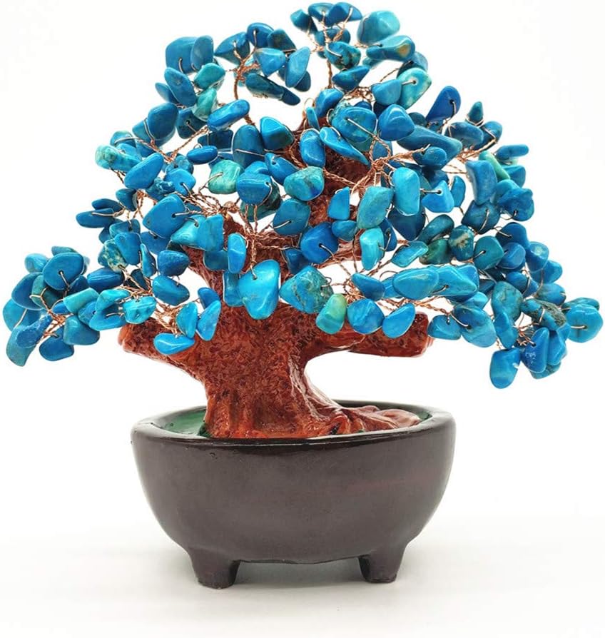 7 Inch Quartz Crystal Money Tree Bonsai Feng Shui Gem Decoration for Wealth and Luck (Blue)