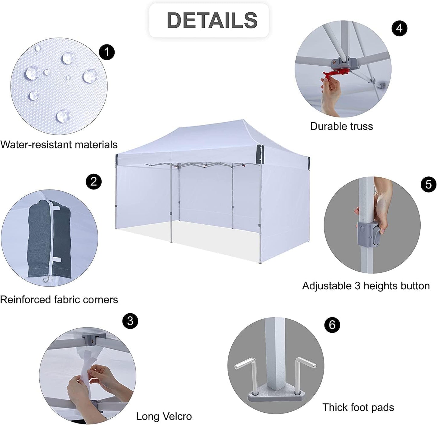 10x20 pop up Canopy Tent, Eazy up Outdoor Patio Canopy Tent with sidewalls, Heavy Duty Commercial Instant Canopy Tent with Sand Bags for Deck, Party, Camping, Backyard, Playground, White