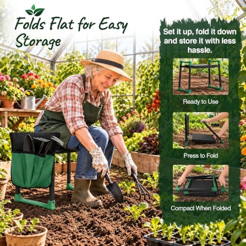 Foldable Garden Kneeler and Seat, 400 lb Capacity, 2 Tool Pouches