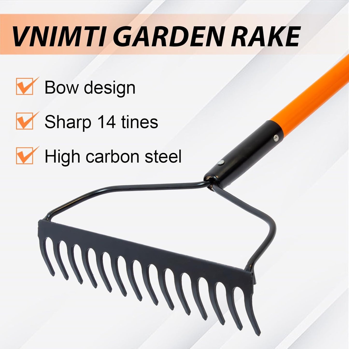 Garden Rake for Gardening, Heavy Duty Garden Rake for Lawns, 14 Tines Bow Rake with Fiberglass Handle, 58 Inches