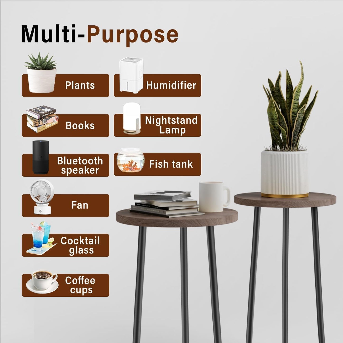 Plant Stand Indoor Outdoor: 20'' Metal Wood Plant Stand Convertible Multi-purpose Plant Table - Flowers Pot Holder for Indoor Outdoor - Mid Century Modern Decor/Home Decor