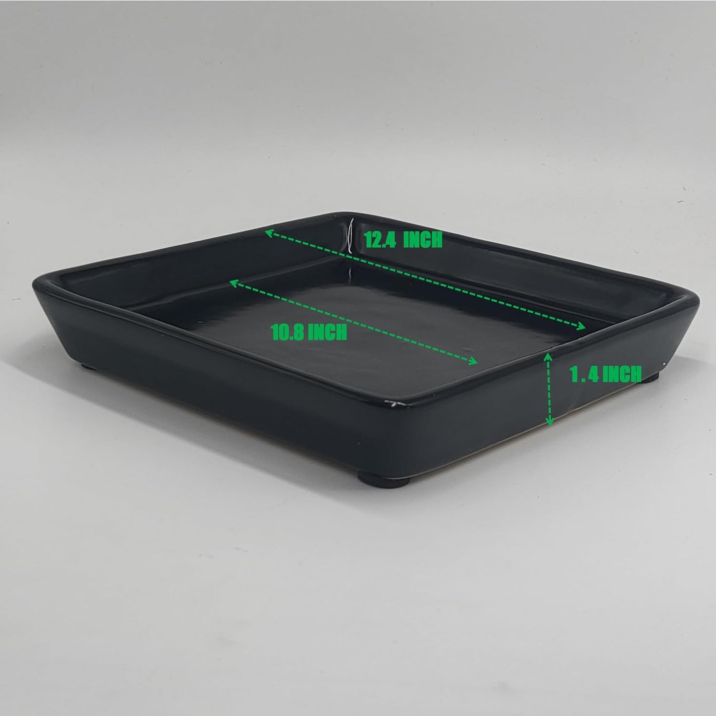 Square Plant Saucer 12 Inch 1 Pack，Plant Trays for Pots, Black Ceramic Plant Saucers for Indoors Outdoors, Plant Drip Tray 4 6 8 10 12 14 Inch
