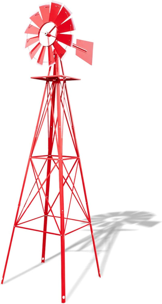 Outvita 8FT Ornamental Windmill, Heavy Duty Durable Metal Weather Vane Garden Decoration Weather Resistant for Garden, Yard, Farm, Seaside (8ft-red)